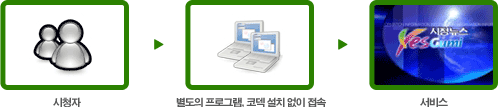 시청자→별도의 프로그램, 코덱 설치없이 접속→서비스
